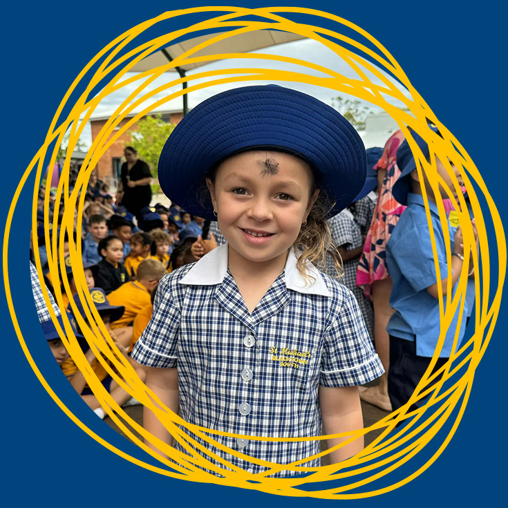 Student during the Ash Wednesday celebrations at St Michael's Primary School Blacktown South